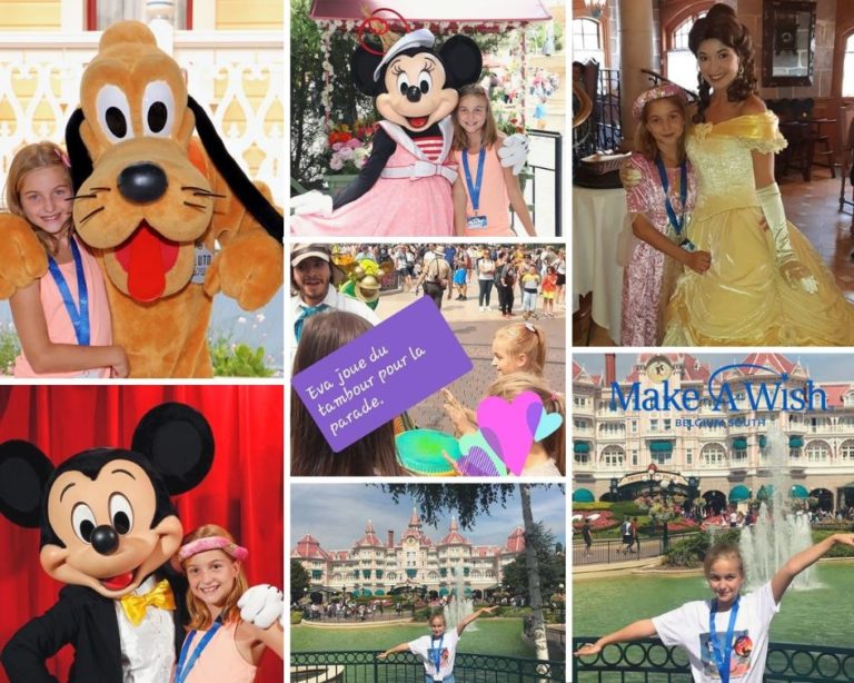 Eva avec ses personnages préférés à Disneyland Paris